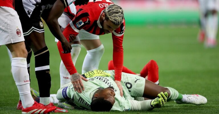 Traumatismo de cráneo y salida en camilla para el arquero del Milan